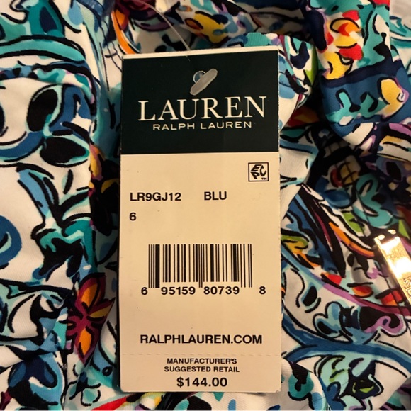 NWT LAUREN BY RALPH LAUREN BLUE MULTI ONE PIECE SWIM SKIRT/DRESS SIZE 6 - Picture 11 of 14